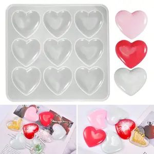 1Pc Nine Grid Heart-shaped Resin Crystal Epoxy Mold DIY Handcrafted Irregular Shaped Creative Cake Silicone Mold Home Decoration Can Make Necklaces Pendant Jewelry