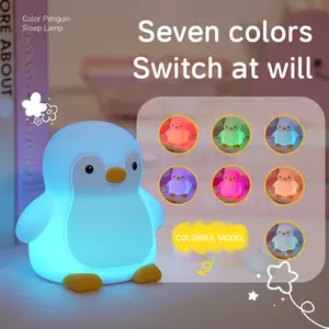 Penguin Night Light Bedside Atmosphere Lamp Touch Sensing Rechargeable Silicone Night Light, Decorative Table Lamp for Bedroom and Living Room, Led Mood Light