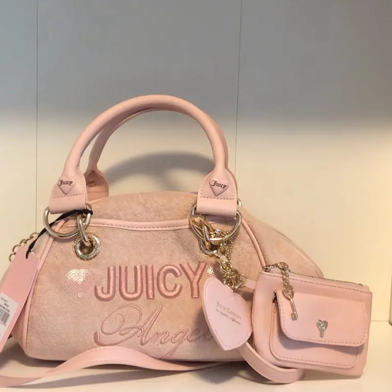 Women's Juicy Couture Angel Los Angeles Pink Satchel - 1 Size, Synthetic, Casual, High-Capacity, Multi-Compartment, Zip-Top Closure with Matching Wallet