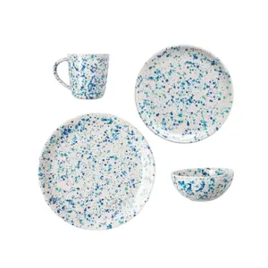 Blue and White Splatter Design Dinnerware Set