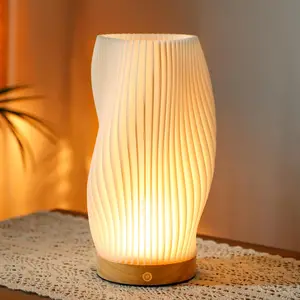 Rechargeable Touch Table Lamp 3D-Printing Dimmable Battery Powered Lamp with Woodbase Bedside Lamp for Bedroom Nightstand Weddings Parties Patio Events Indoors Outdoors real crystal outdoorfun