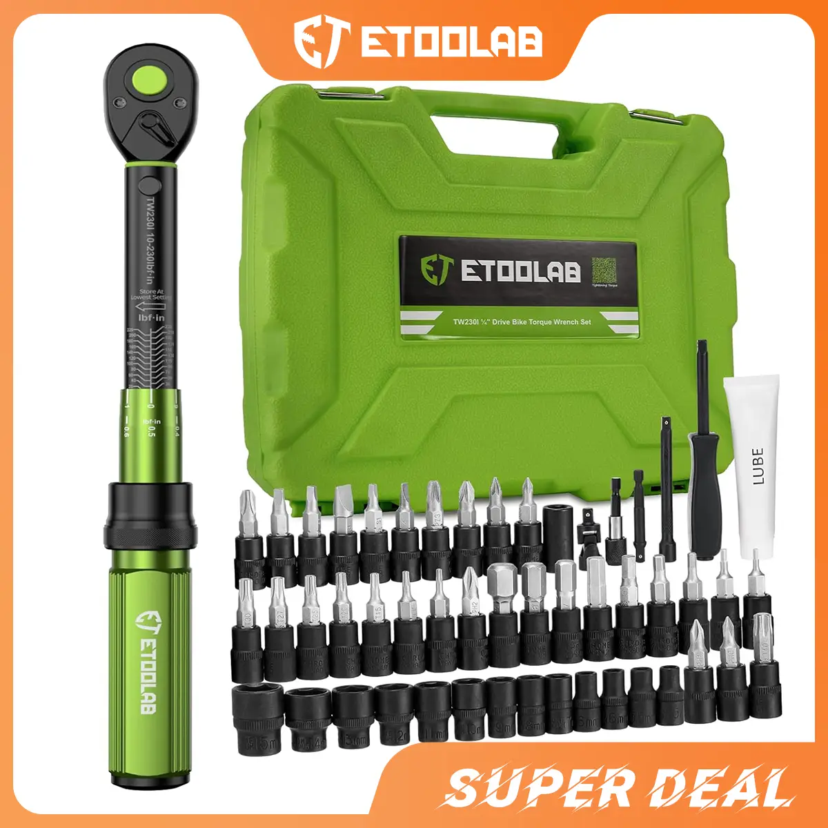 【Super Deal】 Etoolab Torque Wrench 1/4 Drive Click 52 Pcs Set with ±3% Precision Dual Range for Bike/Motorcycle Repair & Men's Gifts Ratchet Portable