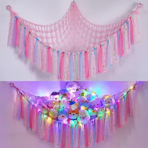 Stuffed  Net or Hammock with LED Light,  Hammock Hanging Stuffed  Storage Organizer Holder Room Decor for   Bedroom