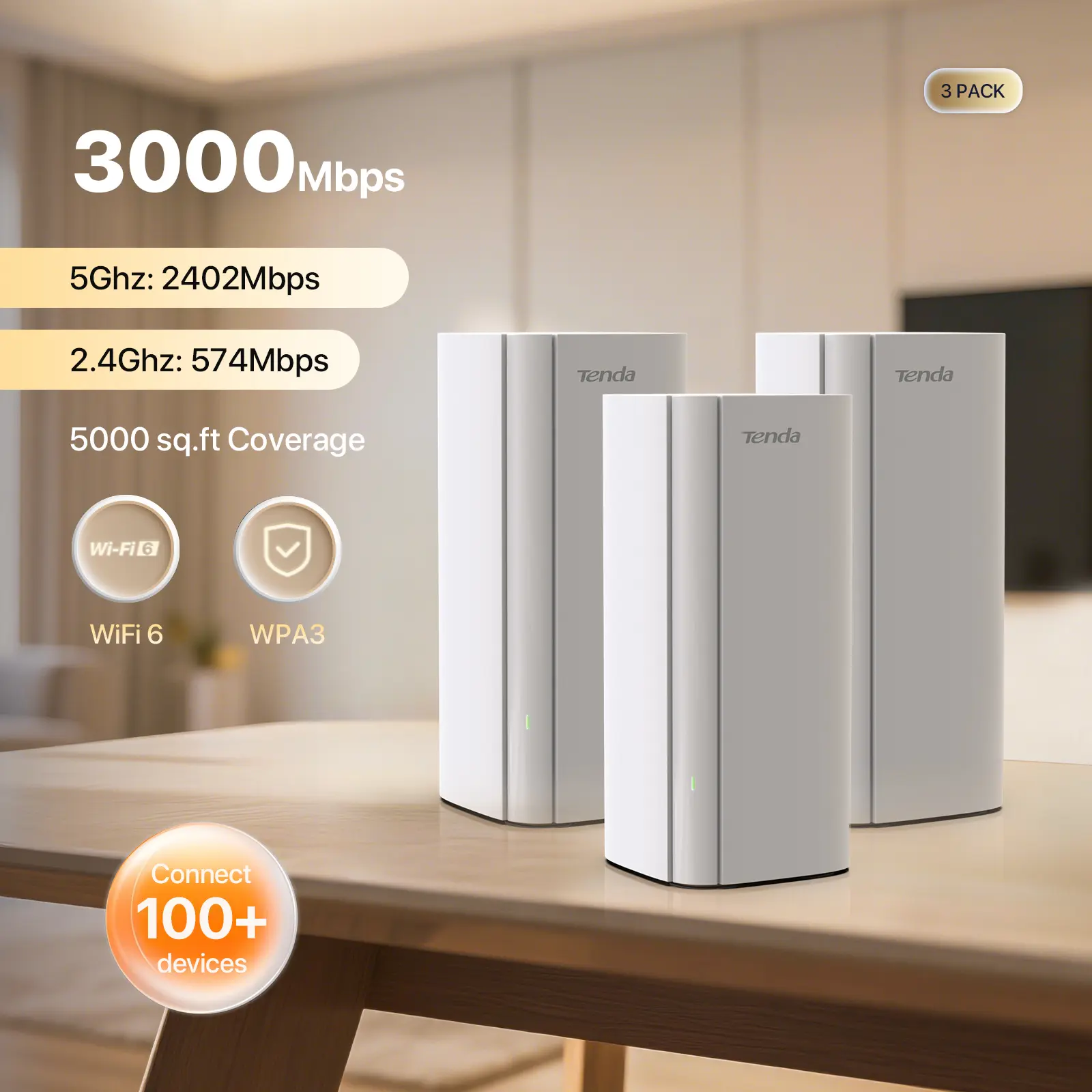 Tenda Nova MX12 AX3000 WiFi 6 Mesh WiFi Routers for Home - 7000 sq.ft Whole Home Coverage, Dual-Band Network for 160+ Devices, 1.7 GHz Quad-Core CPU, Access Point Mode, Alexa Compatible, Beamforming, Built-In Internet Security (Replaces Wireless Router),