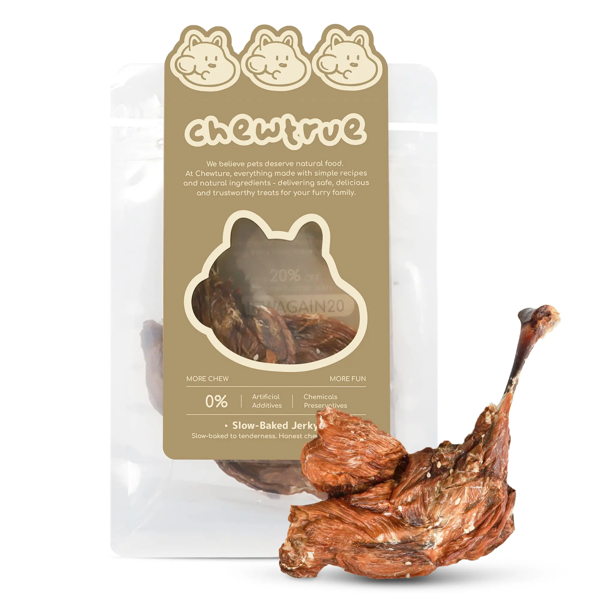 ChewTrue Air-dried duck leg pet treats, long-lasting and chewy, high protein and low fat, cleaning teeth, grinding teeth and removing bad breath, suitable for dogs and cats. （Pack size：1PCS）