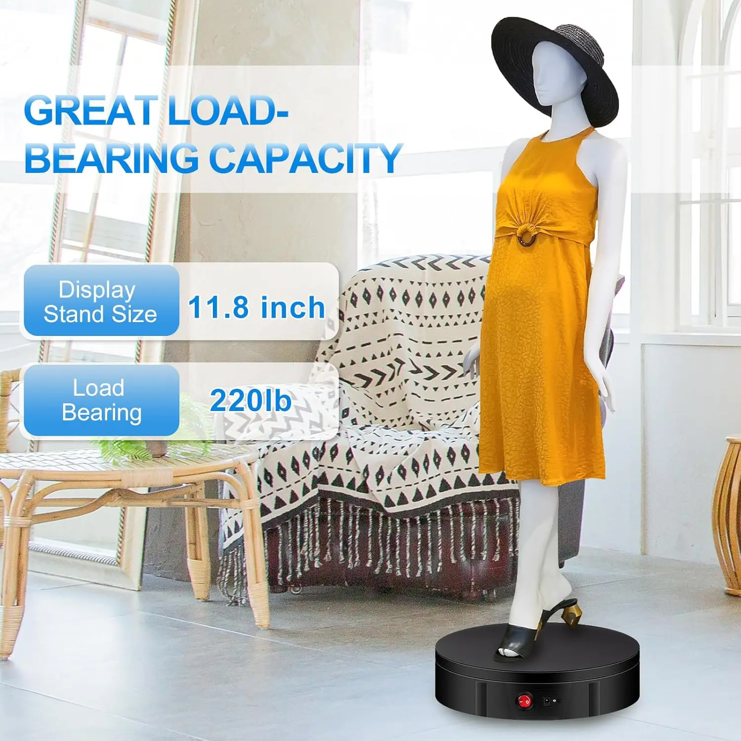 Motorized Rotating Display Stand Turntable - 11.8 inches, 360-Degree Rotatable, 220Lbs Capacity, Remote Control, US Plug Base, Plug and Play, ABS Construction, Enhances Presentation Quality for Photography, Arts, Jewelry