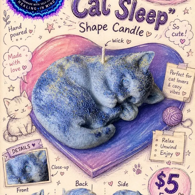 Cat Sleep Shape Candle , Home Decor Light, Decorative Night Light