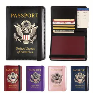 Bifold RFID Wallet for Passport Case with Card Slots American Flag & Letters Design Passport Case for Father's Day Gift Vintage Trendy Card Holder for Passport rfid  passport  wallet