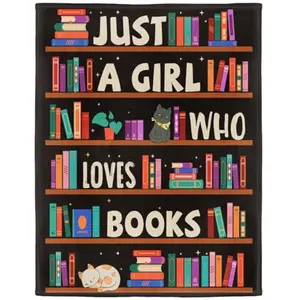 Reading Lover Blanket, Just A Girl Who Loves Books Blanket, Soft Warm Cozy Fleece Throw, Gifts for Girls Women Kids, 50"x60", Black