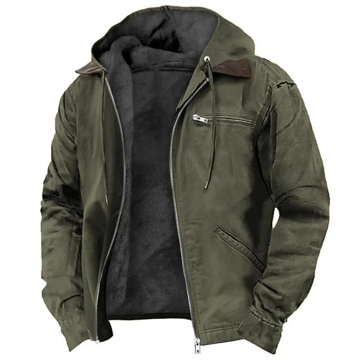 Men's Winter Fashion Solid Thickened Warm Hooded Workwear Jacket Fit Sports Coat Everyday Wear Casual Outdoor Trendy Heavyweight Resistant Comfortable Soft Durable