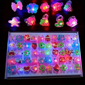 Christmas Toy Gift Set, Glowing Rings, Insect Flower Fruit, LED Fluorescent Party Supplies, Shiny Glow Rings, Adult Birthday Gifts, Party Favors Assortment