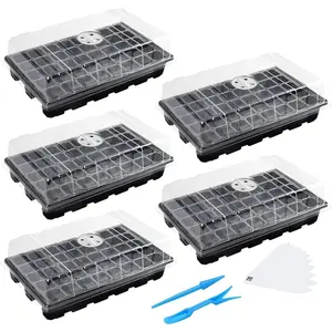 Seedling Trays Seed Starter Tray, 5-Pack Mini Propagator  Grow Kit Greenhouse with Humidity Vented Domes and Base for Seeds' Starting (40 Cells Per Tray, Total 200 Cells), Black