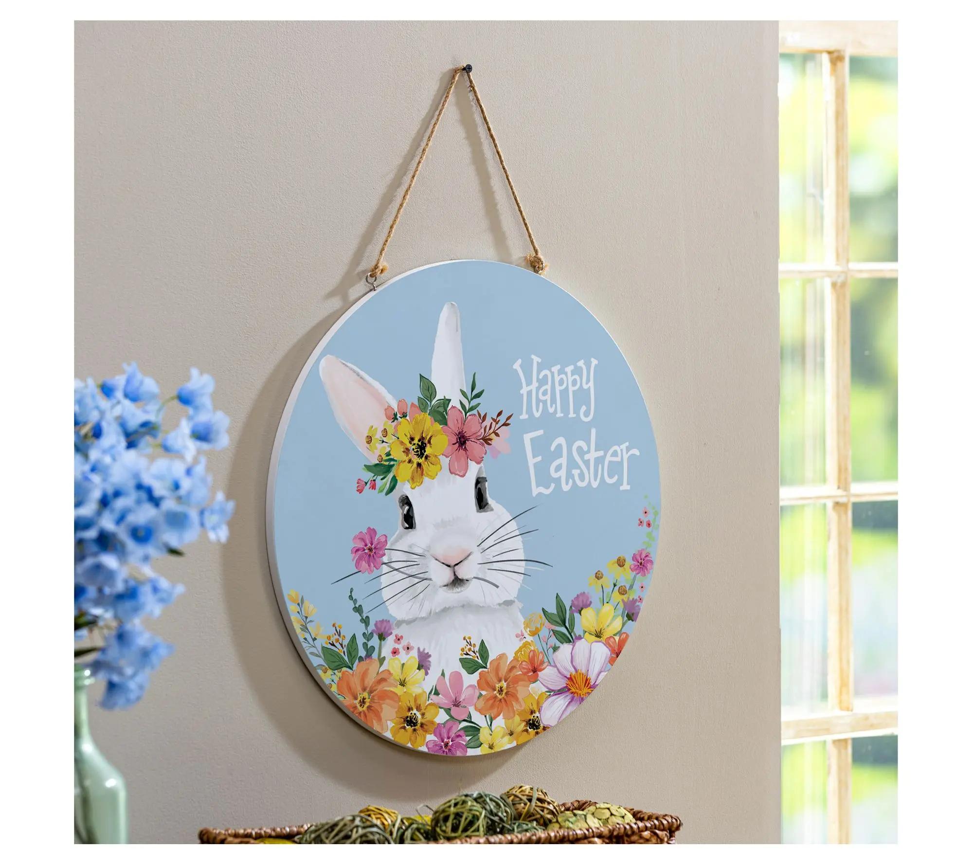 Evergreen 18" Floral Bunny Door Decor