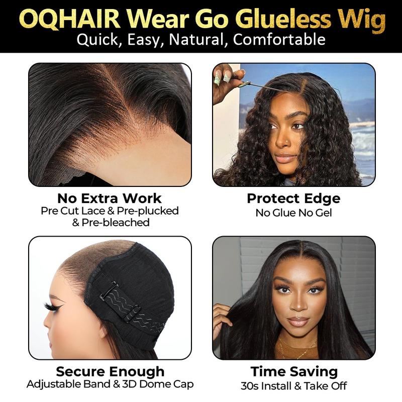 OQHAIR Kinky Straight 7x5 HD Lace Glueless Wig Pre Bleached Tiny Knots Pre Cut Lace Closure Glueless Wigs Human Hair