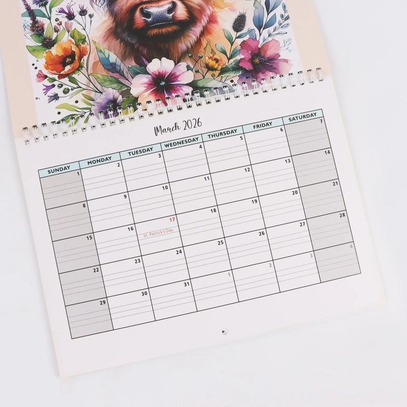 2026 Calendar Funny Highland Cow Wall Calendars 2026 Thick Paper Monthly Planner Farmhouse Decor for Student Teacher Planning