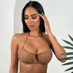 Tulum Multiway Top Tan - Gorgeous Textured Fabric Bikini Top for Women with Removable Padding & Double Lined Design