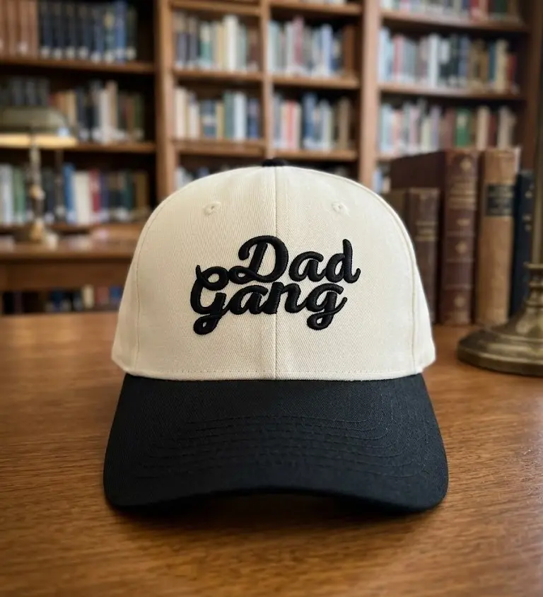 Dad Gang Embroidered Hat, Black Cream Two Tone 5 Panel Baseball Trucker Cap, Fathers Day New Dad Gift