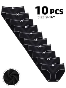 10 Pack Cute Bowknot Girls' Breathable Comfort Triangle Underwear, Casual Soft Panties, Youth Underwear, Casual Teenage Students' Inner Wear, All Seasons