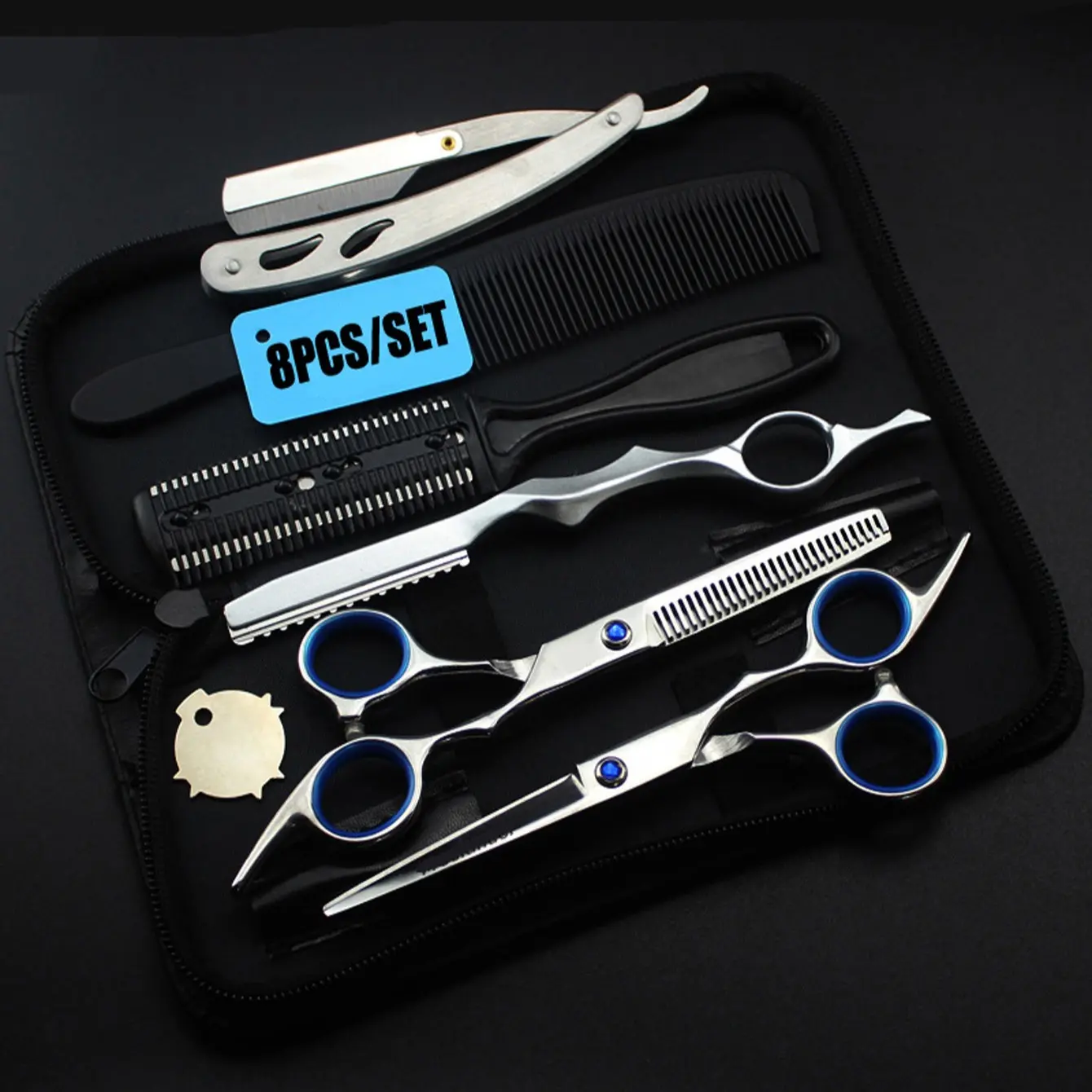 8PCS Hair Cutting Scissors Thinning Shears Set, Hair Styling Set, Professional Barber Hairdressing Texturizing Salon Razor Edge Scissor Stainless Steel Hair Scissors Professional Cutting Shears Comb Set Salon Barber & Home Japan Steel Haircut Kits