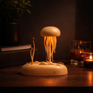 Handcrafted Wooden Jellyfish Automaton Ornament – Internal Gear – Christmas & Black Friday Gift Decor – Silent Non-Music Version – USB-C Rechargeable Battery