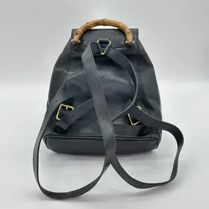 Pre-owned Gucci Vintage Black Leather Bamboo Mini Backpack with Bamboo Top Handle Japan