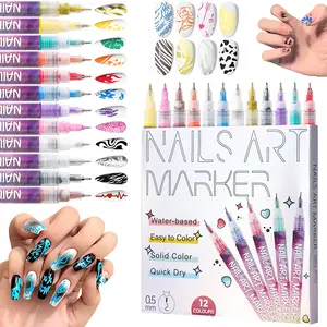 12-Color Water-Based Manicure Nail Art Marker Set - Smooth, Quick-Apply, Fast-Dry Acrylic Pens with 3D Dot Effects, Easy Gel-Like Finish for DIY Salon-Level Designs, Office Writing & Correction Tool