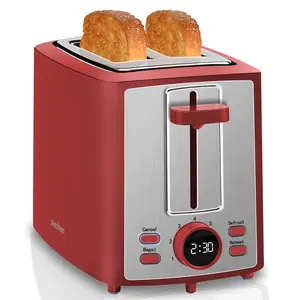 2 Slice Toaster with LCD Display, 7 Shade Settings, 1.4'' Variable Wide Slots, Bagel, Defrost, Reheat Functions, Removable Crumb Tray, 900W, Retro Red