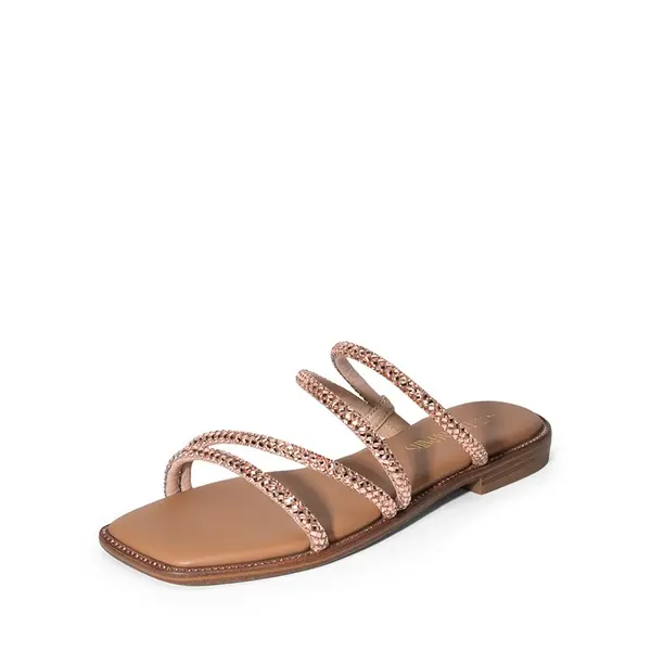 Dream Pairs Women's Slide Sandals with Sparkly Rhinestone Straps, Soft Cushioned Flats with a Studded Edge for Summer, Footwear, Sandals Women, Slides For Women