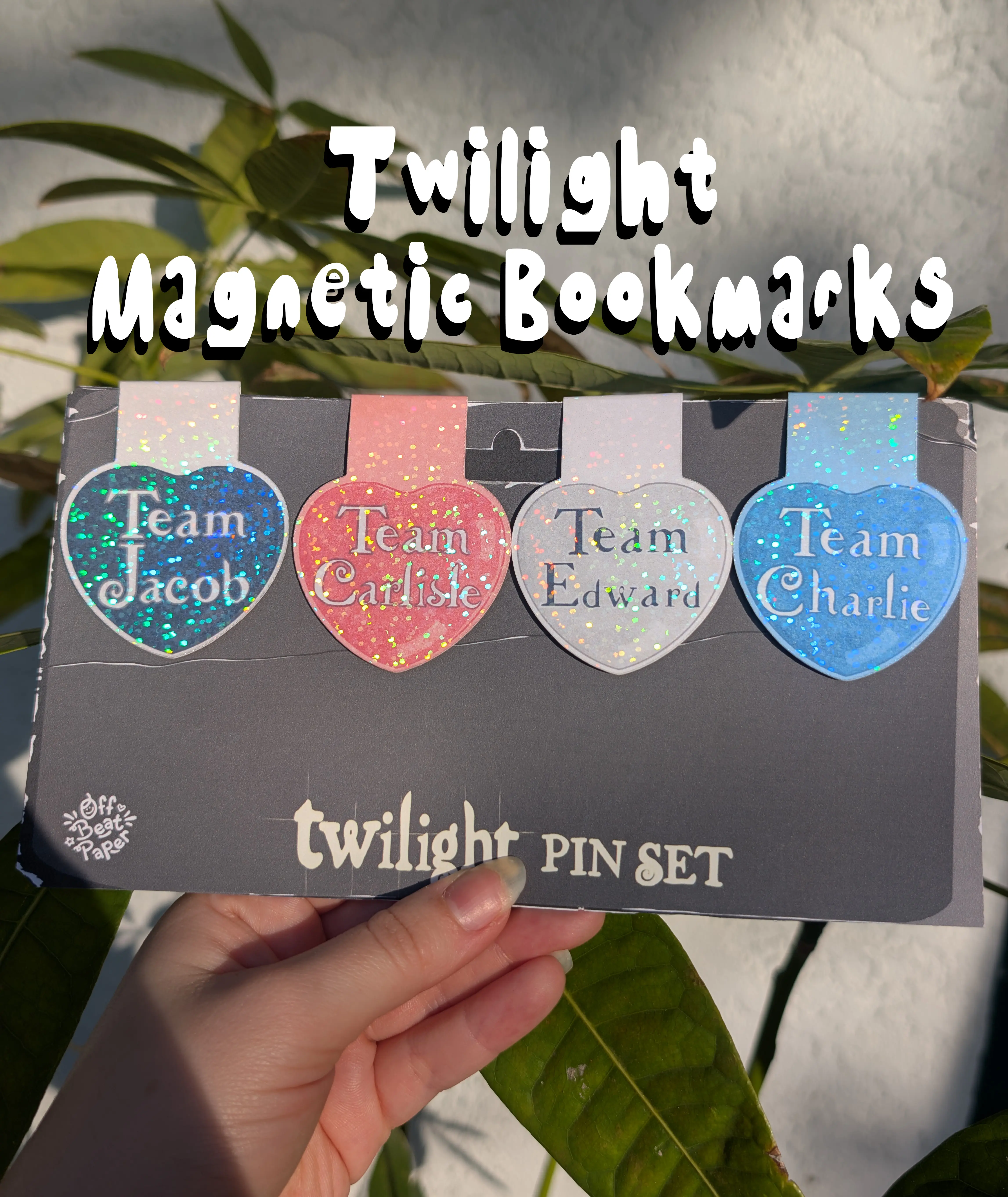 Twilight Inspired Magnetic Bookmarks : Sparkle Laminate | Team Edward Pin | Jacob | Charlie | Carlisle