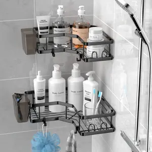 Corner Shower Caddy, 2-Pack Shower Organizer Corner with Soap Holder and 4 Removable Hooks, Rustproof Corner Shower Shelves, No Drilling Shower Shelf for Inside Shower