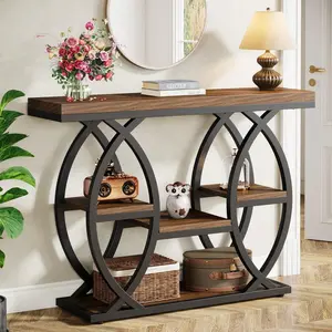 39.4" Console Table, Industrial 4-Tier Sofa Table Entryway Table, Narrow Wood Accent Table For Living Room, Hallway, Foyer, Rustic Brown