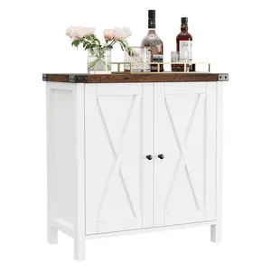 【GARVEE】Farmhouse Buffet Cabinet with Doors and Adjustable Shelves, MDF Wood Storage Sideboard for Entryway, Living Room, Dining Room, Available in White and Rustic Oak Finishes