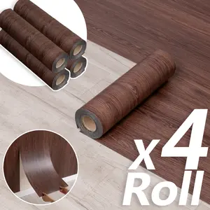 Multifunctional Wood Grain Wallpaper 4 Roll 15.7x118.11 Waterproof Self Paste Floor Tiles Durable PVC High Grade High Temperature Resistant for Bathroom Bedroom Living Room