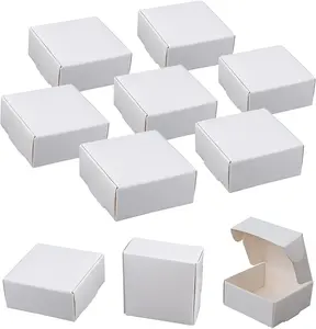Small Gift Boxes 100 Pack, Kraft Gift Boxes Bulk 2.16’’ × 2.16’’ × 0.98’’, Small Cardboard Boxes for Jewelry Packaging, White