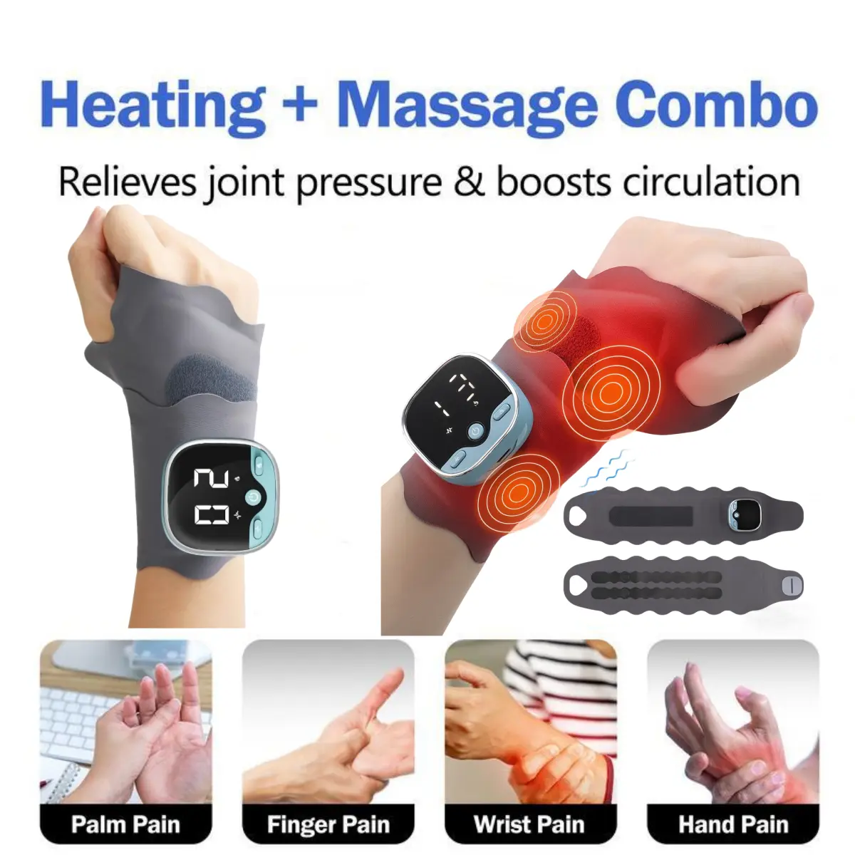 Electric Hand Massager with Heat for Arthritis & Carpal Tunnel Pain Relief, Cordless USB Rechargeable Device with 5 Modes & 9 Levels, Gift for Adults