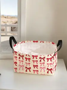 Bow Pattern Storage Basket with Handle, Multi-functional Storage Basket, Foldable Clothes Storage Basket, Home Organizer for Living Room, Bathroom, Kitchen, Collapsible Storage Baskets