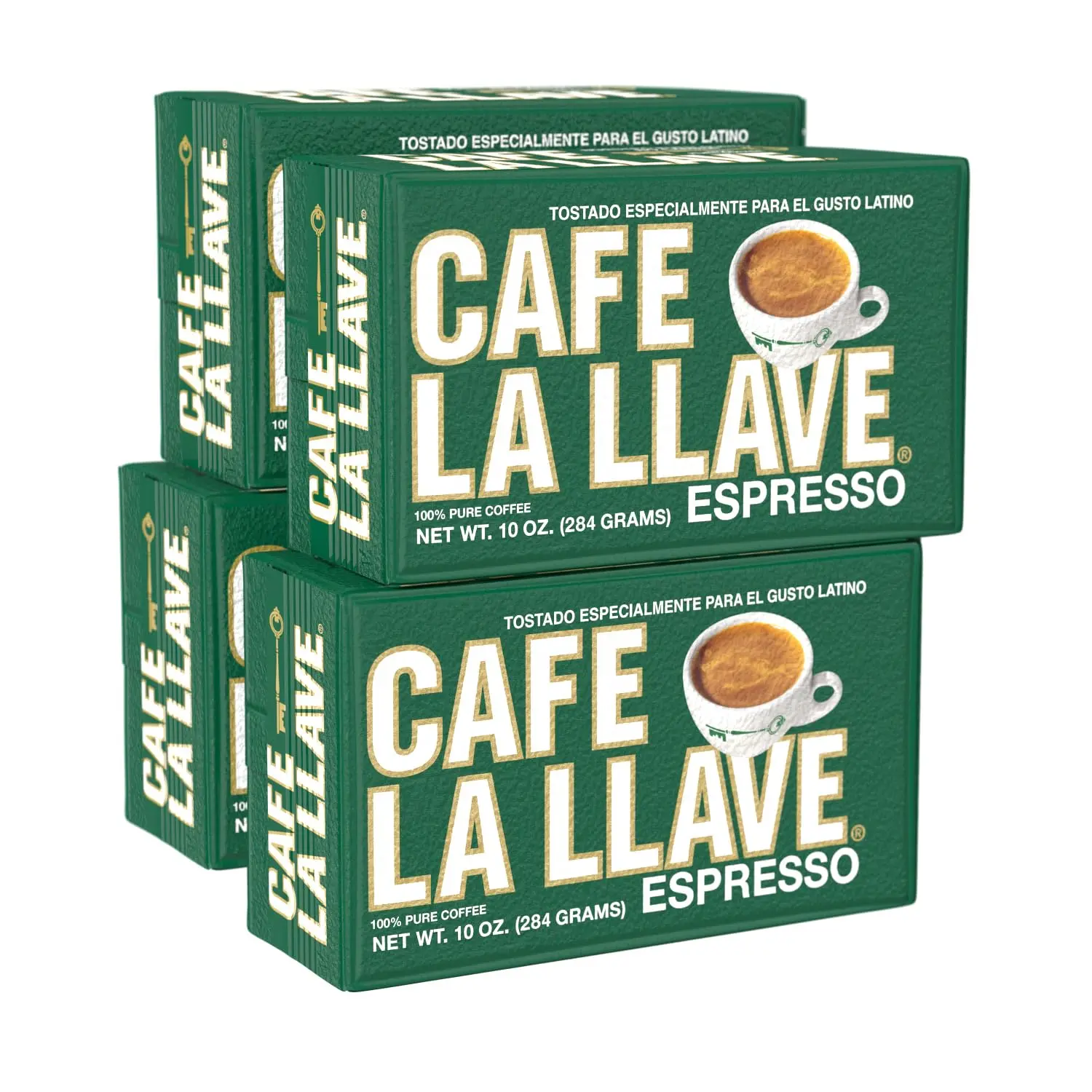 Cafe La Llave Dark Roast Ground Espresso Coffee 10 oz Bricks Pack of 4 Cuban Style Bold Rich Flavor for Espresso Moka Pot Drip Beverage - Bean