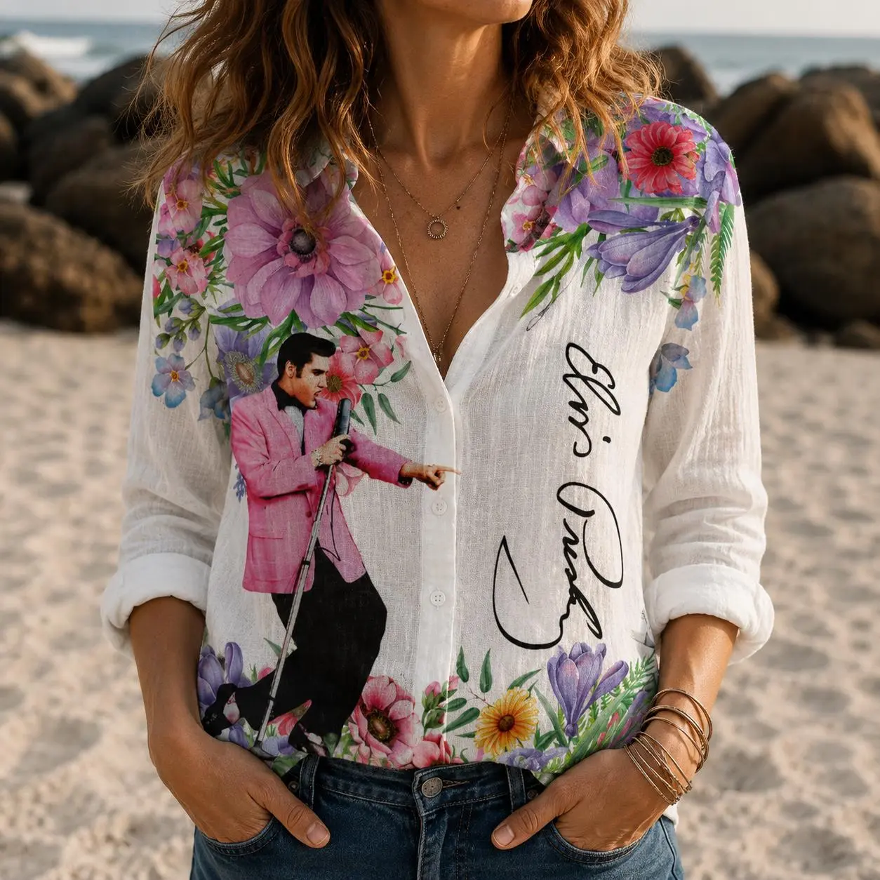 Elvis Presley Blouse Shirt, Rock And Roll Blouse Shirt, King Of Rock Women Shirt, Rock N Roll Gift, Elvis Fan Gift