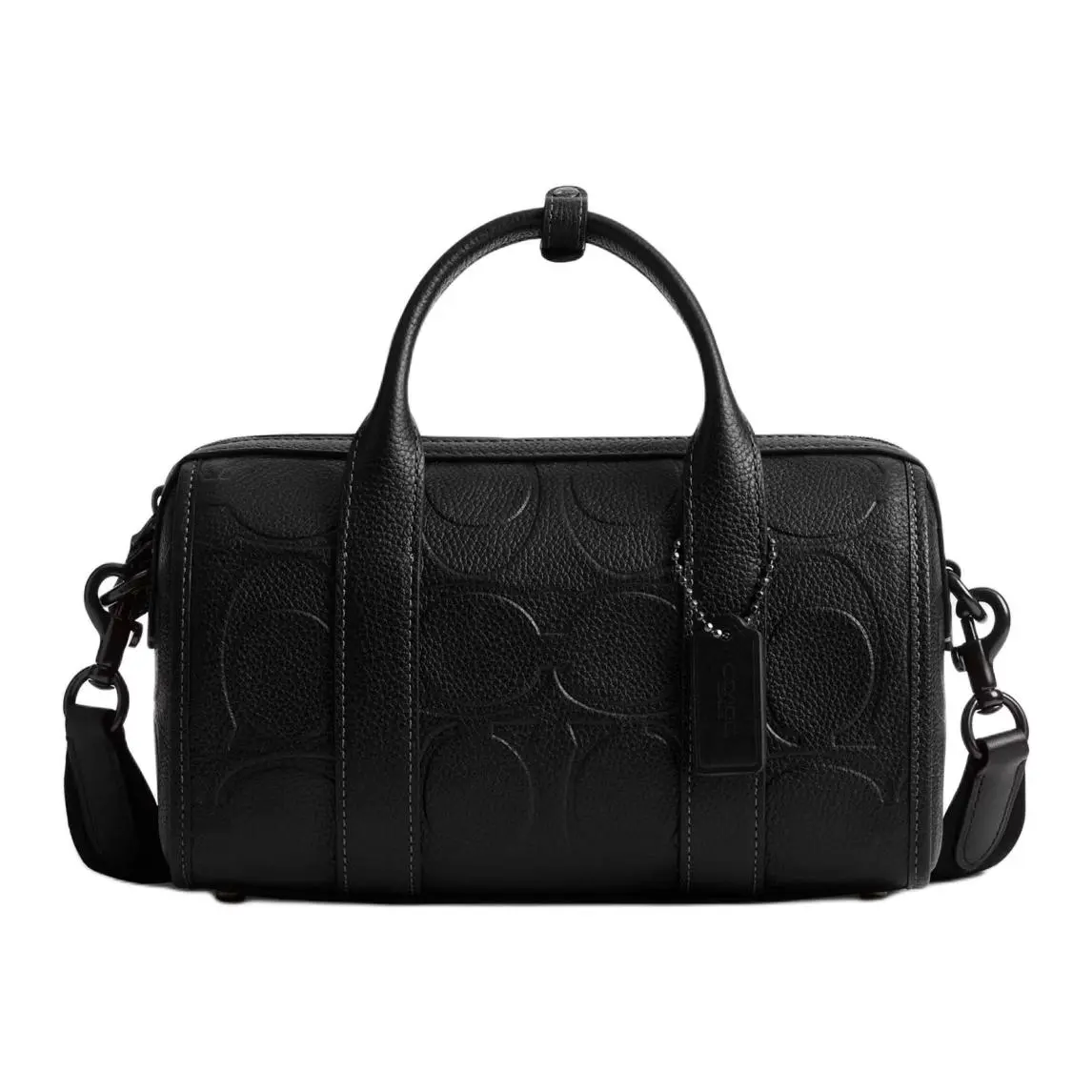 COACH Gotham Duffle 24 Medium Men's Shoulder Bag in Black with Classic Embossed Polished Pebbled Leather