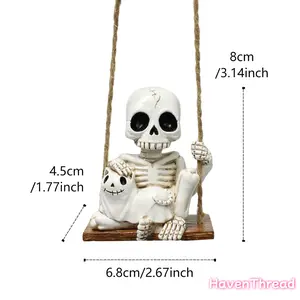 Skeleton & Ghost Cat Swing, 1 Count Halloween Decoration, Hand-painted Resin Hanging Decor for Garden Scenes, Festive Seasonal Party Display, Ornaments, Backyard Decor, Yard Decor