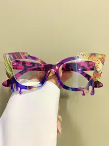 Unisex Colorblock Cat Eye Large Frame Eyeglasses, Trending Glasses, Trendy Casual Anti-blue Light Eyeglasses for Everyday Use, Fashion Accessories for Outdoor Activities