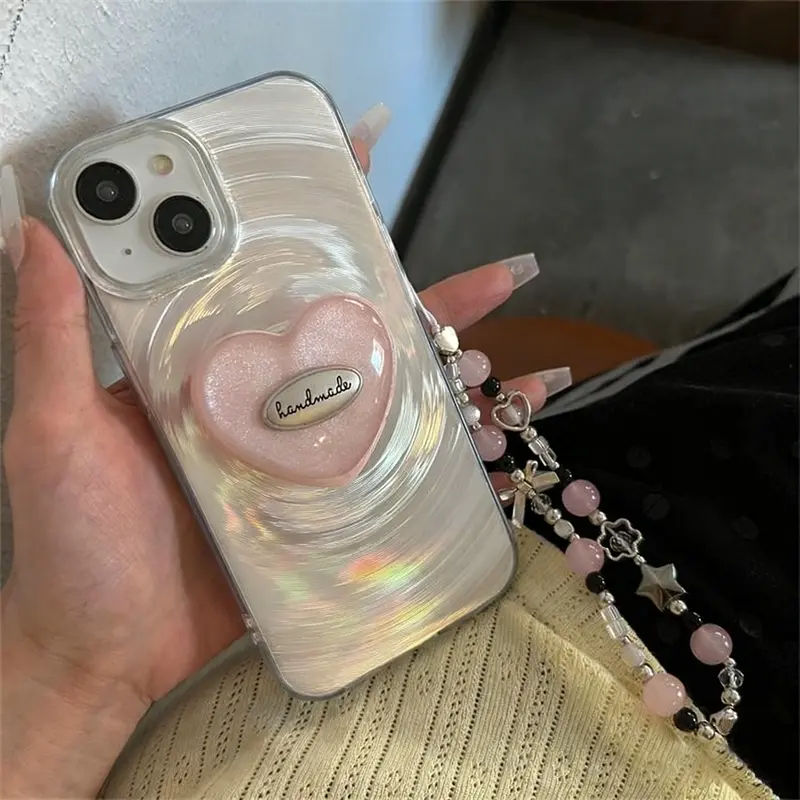 Transparent Windshell Protective Case Cover Casing Heart Stand Chain Best Friend Gift Compatible with iPhone 11 12 13 14 15 16 17 Pro Max Smartphone Accessories Protection