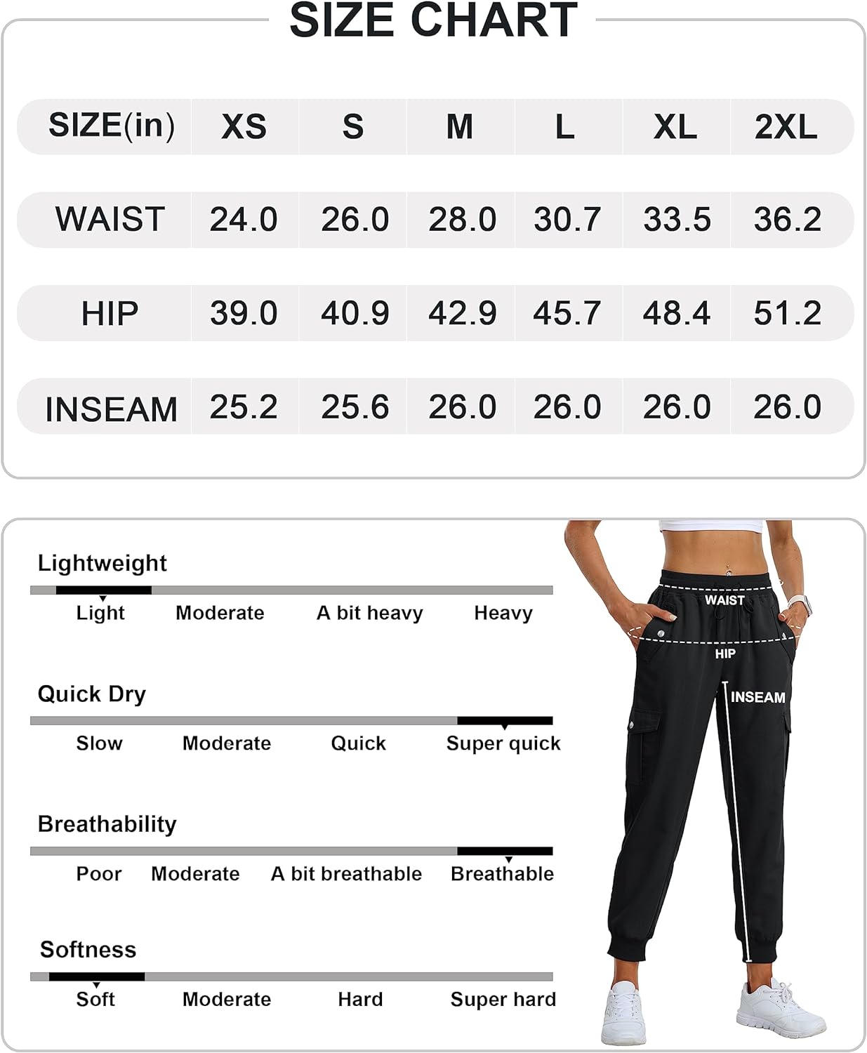 MoFiz  Outdoor Cargo Pants Lightweight Joggers Elastic Waist Athletic Hiking Sweatpants Casual Travel Pant with Pocket