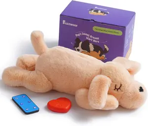 Fuzzwoof Sleeping Pup Calming Plush Dog Toy, Rechargeable Heartbeat Unit & Wireless Remote with 8 Soothing Sounds, Anxiety Relief Cuddle Toy for All Breeds Birthday Gift