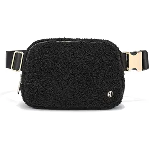 Sherpa Belt Bag, Fleece Crossbody Bag Fanny Pack for Women Fashionable Everywhere  Bum Bag Pack with Hardware Buckle Black