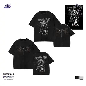 YUNNWAYY Sword Art Online Kirito Solo Player Anime Graphic Shirt, Unisex Cotton Vintage Acid Wash Top Underwear, Retro Gothic Heavy Metal Casual Streetwear Apparel, Menswear T-Shirt SAO Merch Gift