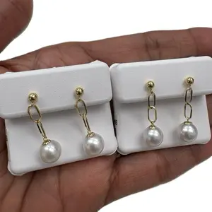 18K Round Freshwater Pearl Paper Clip Earrings with Rubber Push Back
