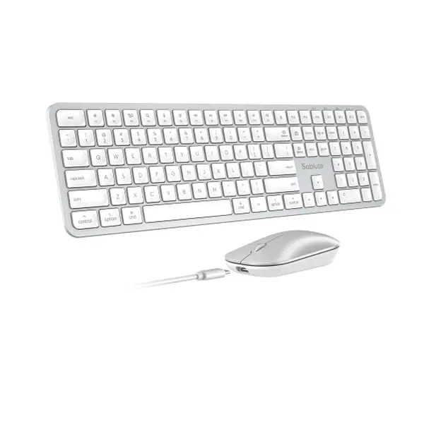 Wireless Bluetooth Keyboard and Mouse for Mac, Metallic Texture 3 Multi-Device, Quiet High-End Feel Scissor Key, Rechargeable, Full Size, KMA2 Slim Set for Mac, MacBook, iPad