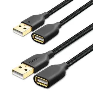 USB Extension , 2-Pack  6FT Nylon Braided USB 2.0 Extension  Type A Male to Female  Extender Cord with -Plated Connector for Printer, Camera, USB Flash Drive, Hard Drive,