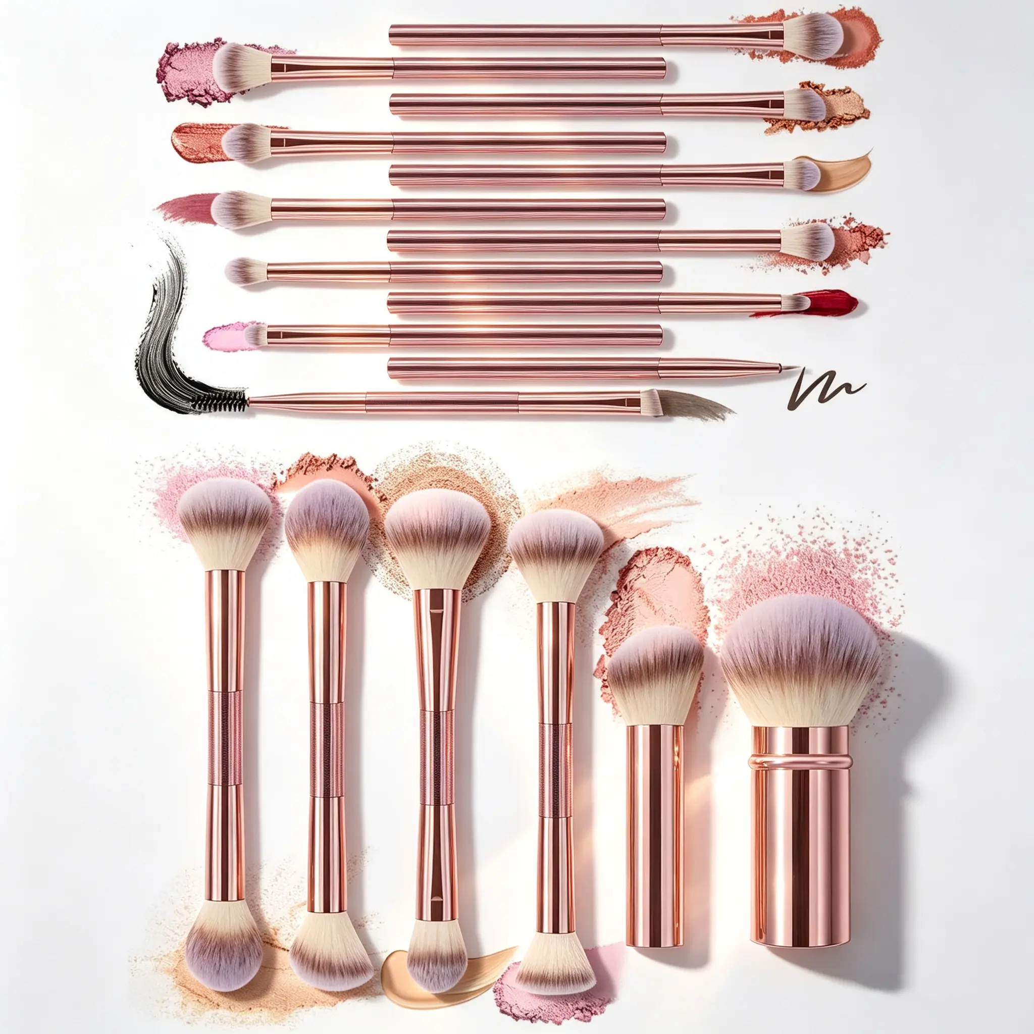 18-Piece Makeup Brush Set, 5 Double-Ended Multifunctional Brushes, Retractable Short-Handle, Concealer & Eyeshadow Brushes, Soft Synthetic Bristles, All Skin Types, Professional Travel Kit for Daily Use & Gifting